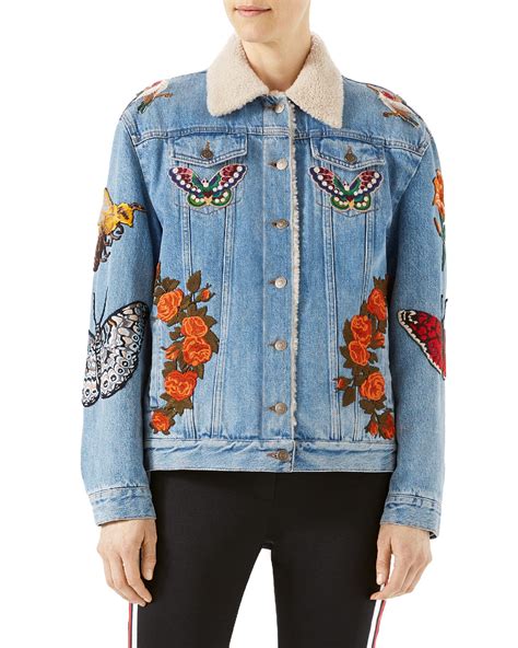 gucci ladies denim jacket|Gucci denim jacket embroidered rep.